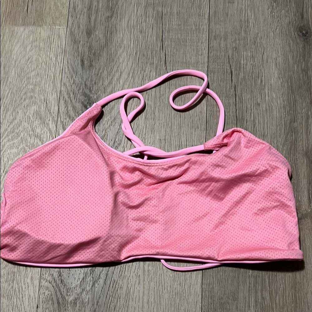 Pink Criss-Cross Sports Bra with Moisture-Wicking Fabric